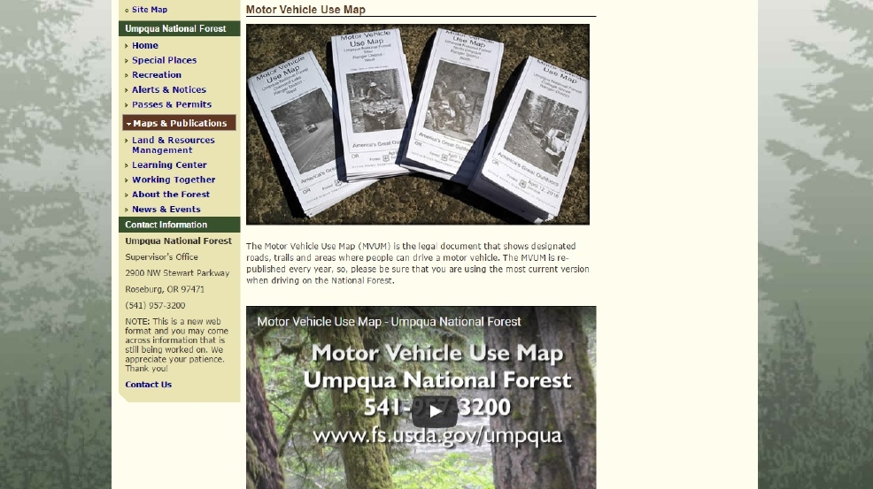 Umpqua National Forest Releases New Motor Vehicle Use Maps Kpic