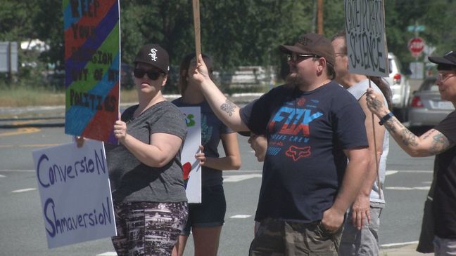 Protesters in Redding rally against conversion therapy 