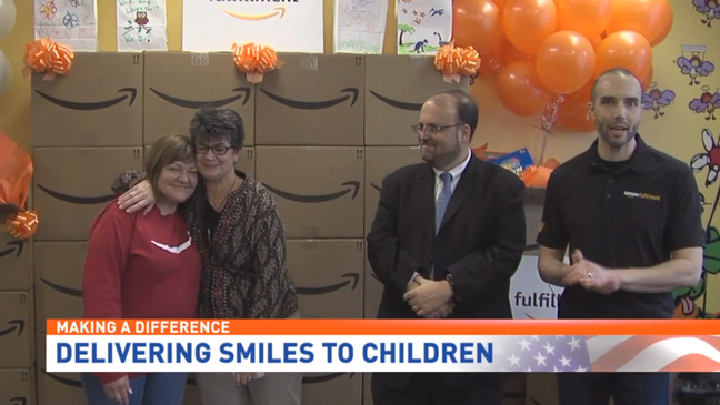 Amazon, volunteers deliver smiles to children