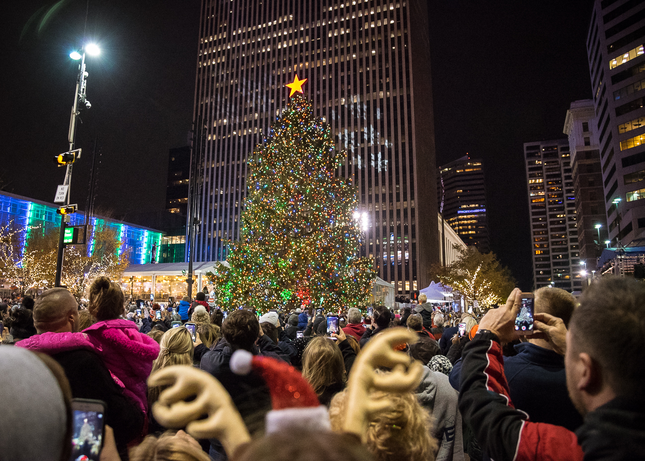 Fountain Square's Massive Christmas Tree Was Lit Last Night